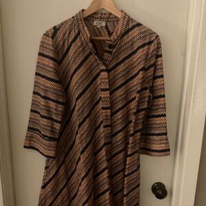 Zuri dress peachy pink with navy zigzags